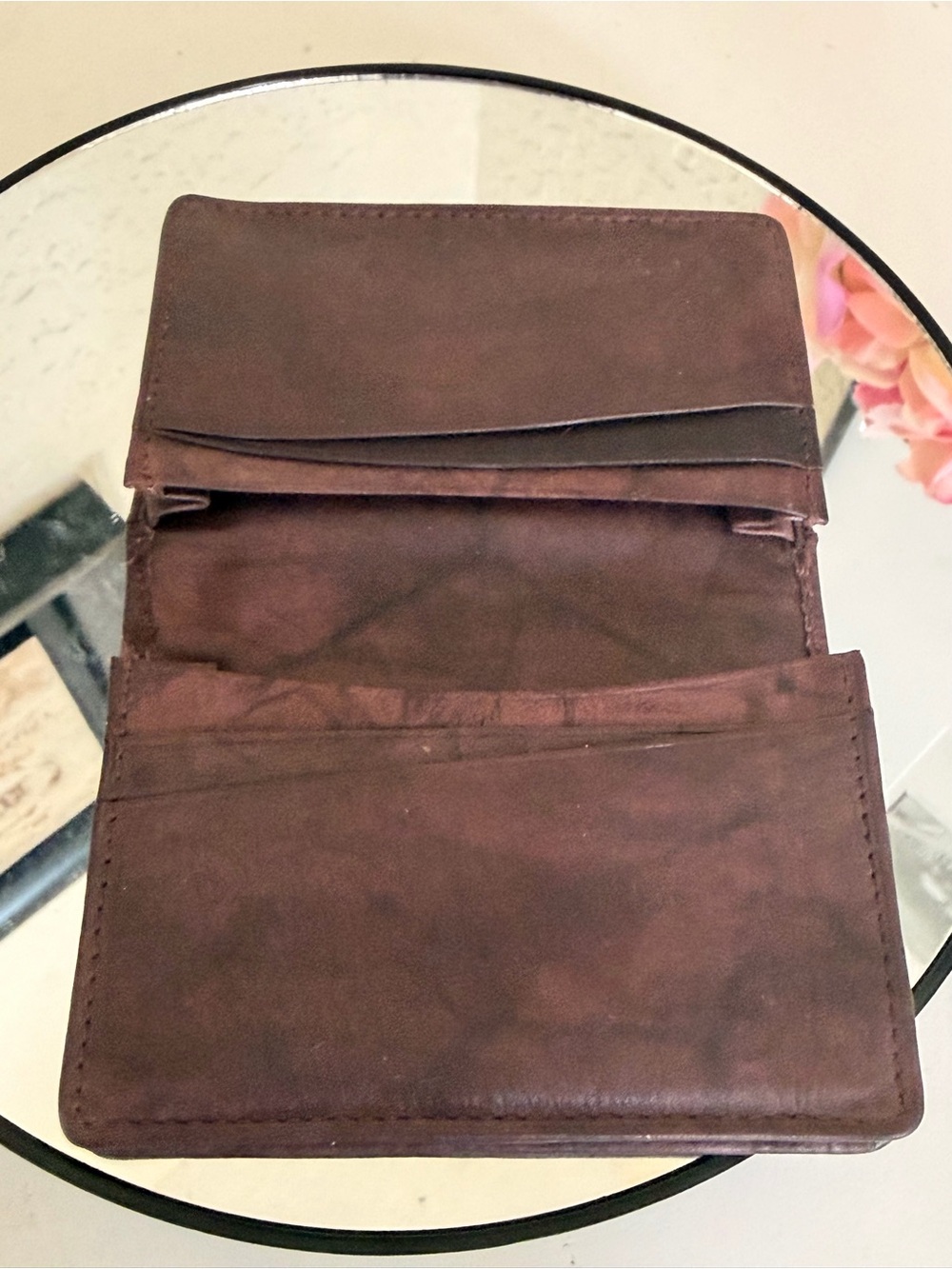 Distressed Rugged Soft Genuine Leather Bifold Compact Wallet ID Card Window - Picture 8 of 14